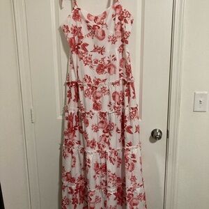 Floral Red and White Maxi Dress